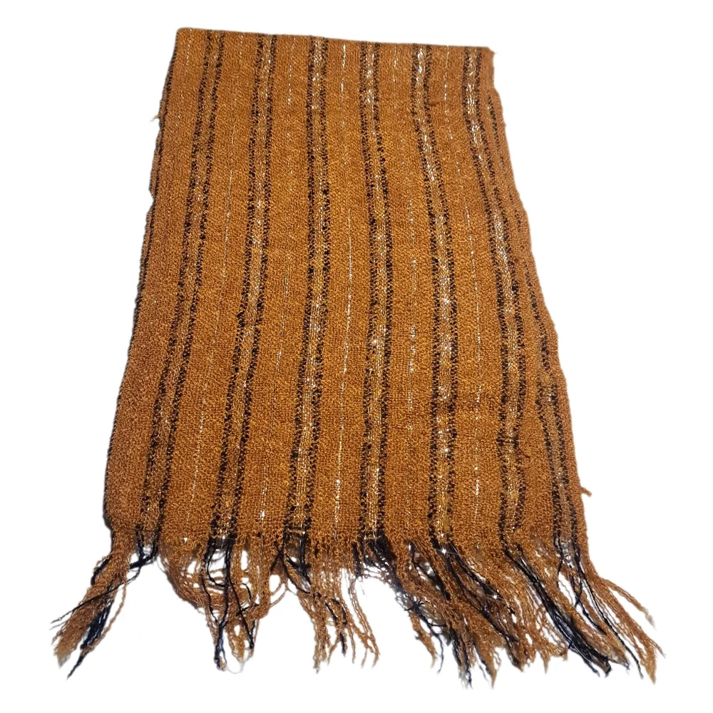 Dark Orange & Black Scarf w/ Silver Stripes
